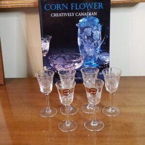 Vintage 6 Cornflower Hughes Corn Flower Liquor Glasses